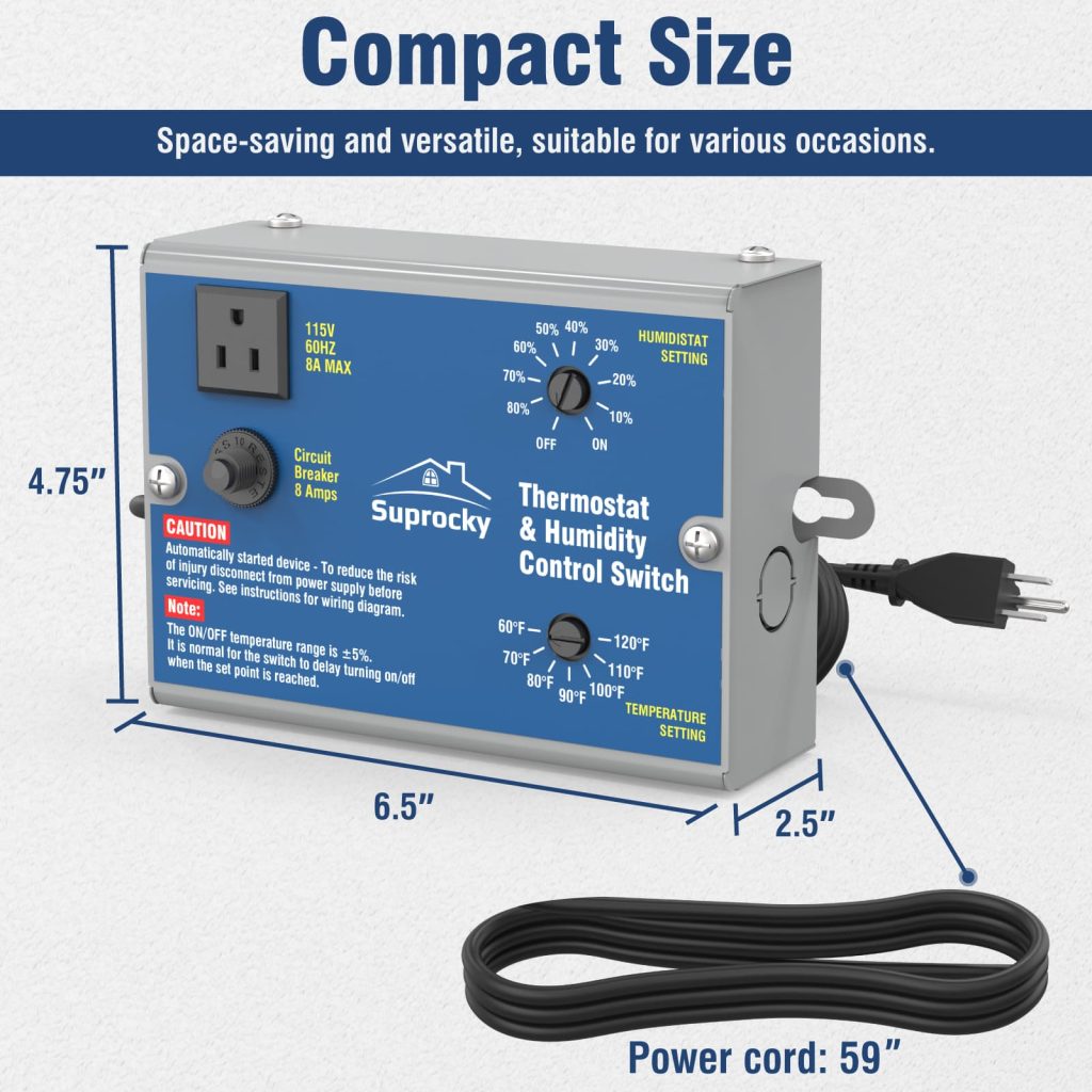 Adjustable Dual Thermostat and Humidity Control Switch